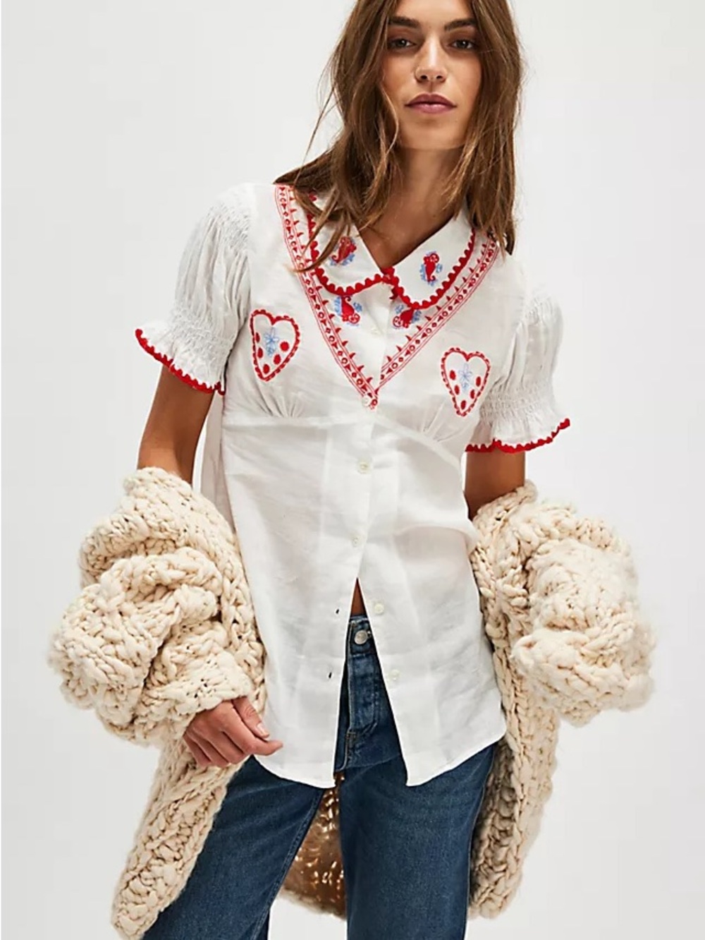 Kinga Csilla Minnie Embroidered Heart Blouse Size Large